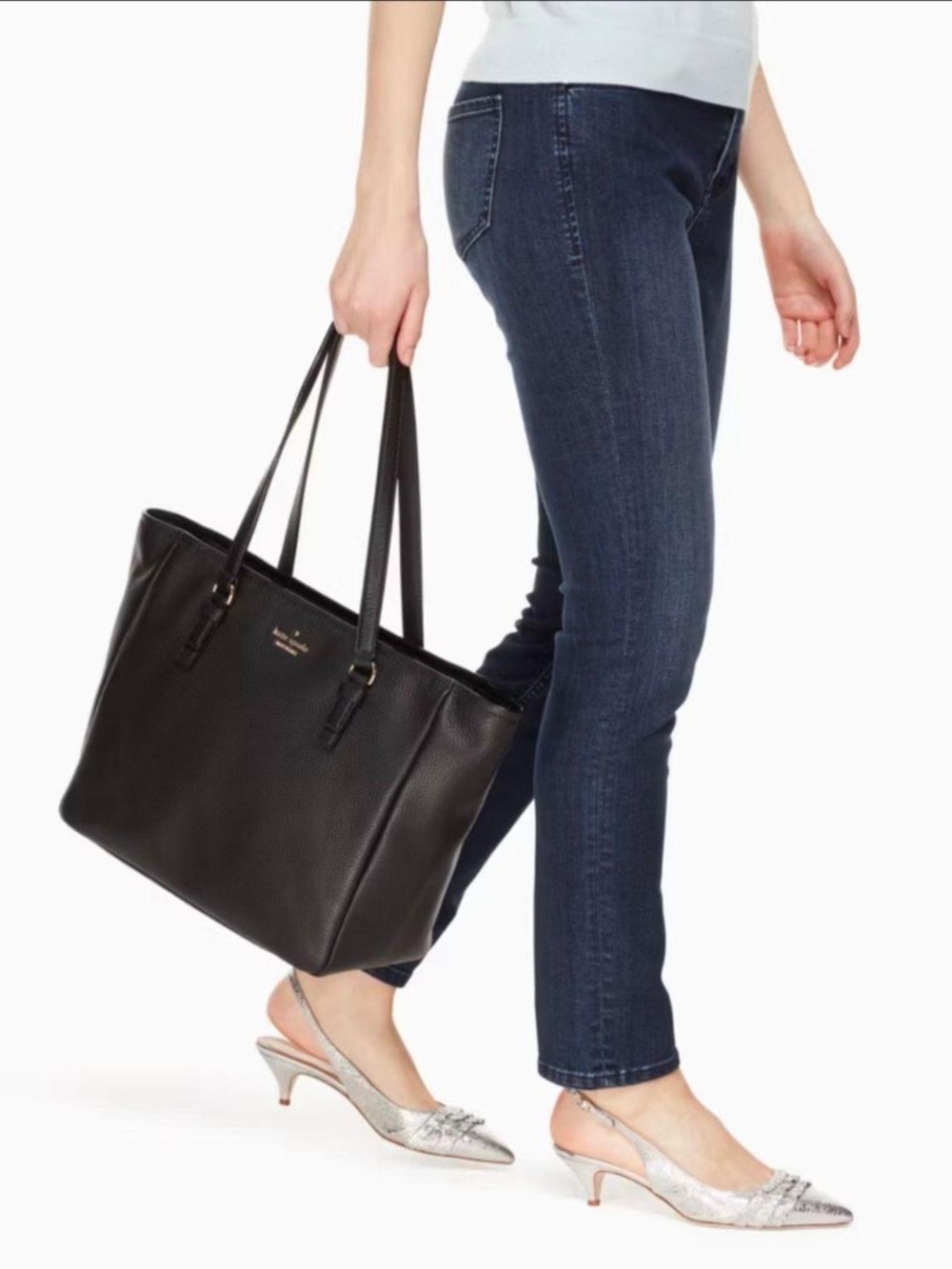 kate spade Black Saffiano Leather Tote with Gold Accentst